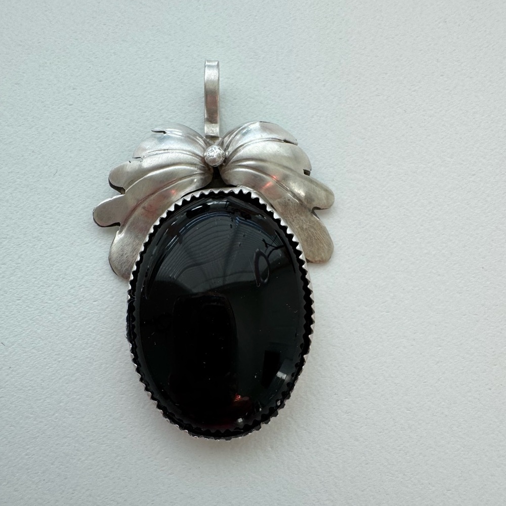 Vintage Sterling Silver Black Onyx Pendant Brooch Large Statement Artisan NS - Picture 3 of 6